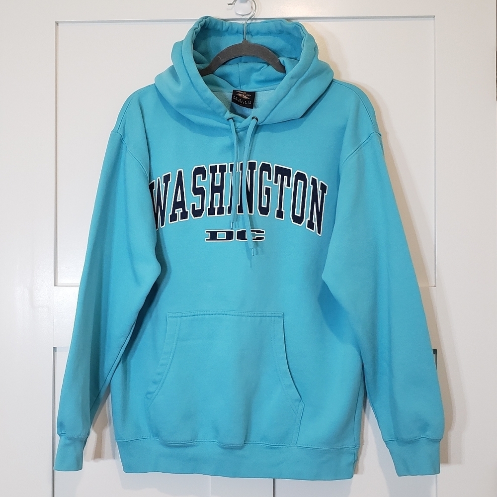 WASHINGTON DC Prairie Mountain Hoodie Size Large Turquoise Navy & White